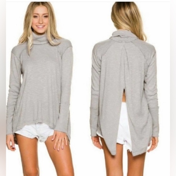 Free people split back cowl neck high low small shirt top - Picture 1 of 3